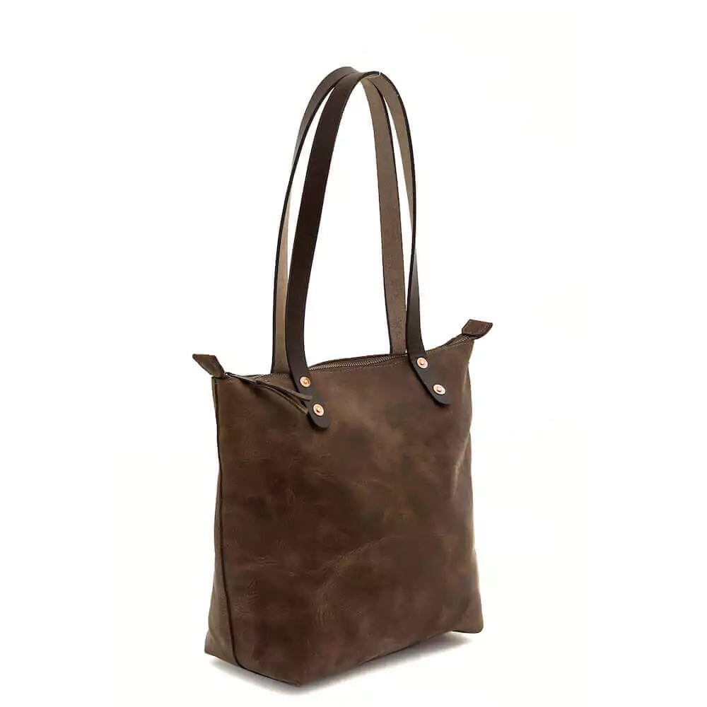 Eden Elevated Leather Tote Bag - Small Zippered > Handbag > Leather-Molasses-Mission Mercantile Leather Goods