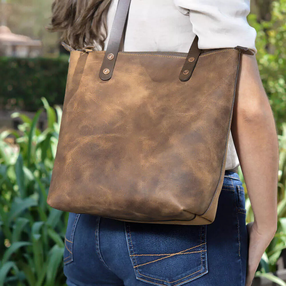 Eden Elevated Leather Tote Bag - Small Zippered > Handbag > Leather-Molasses-Mission Mercantile Leather Goods
