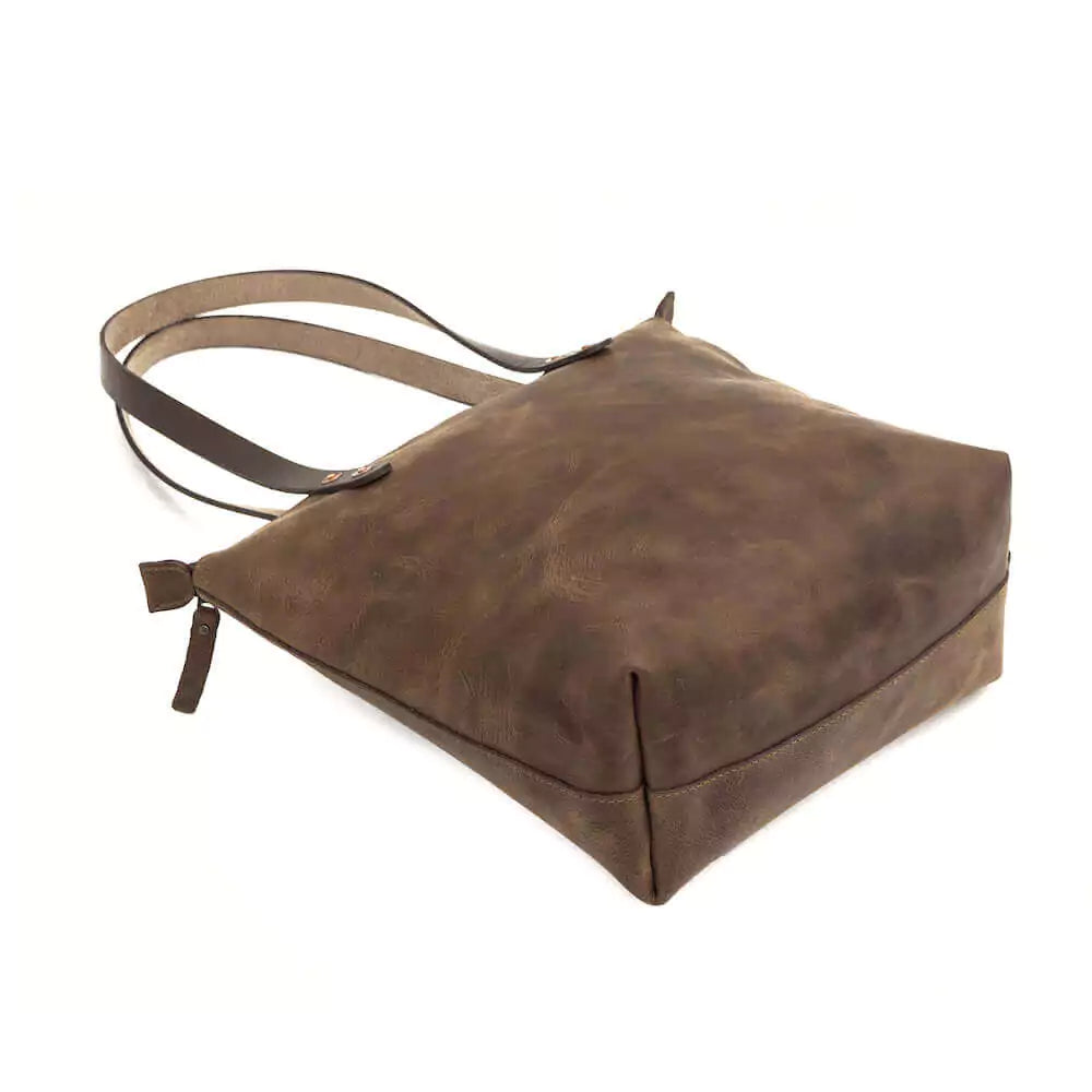 Eden Elevated Leather Tote Bag - Small Zippered > Handbag > Leather-Molasses-Mission Mercantile Leather Goods