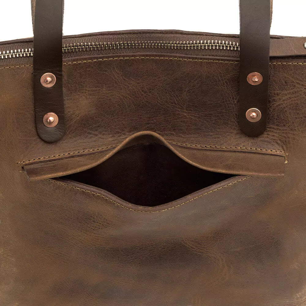 Eden Elevated Leather Tote Bag - Small Zippered > Handbag > Leather-Molasses-Mission Mercantile Leather Goods