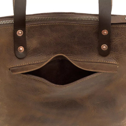 Eden Elevated Leather Tote Bag - Small Zippered > Handbag > Leather-Molasses-Mission Mercantile Leather Goods