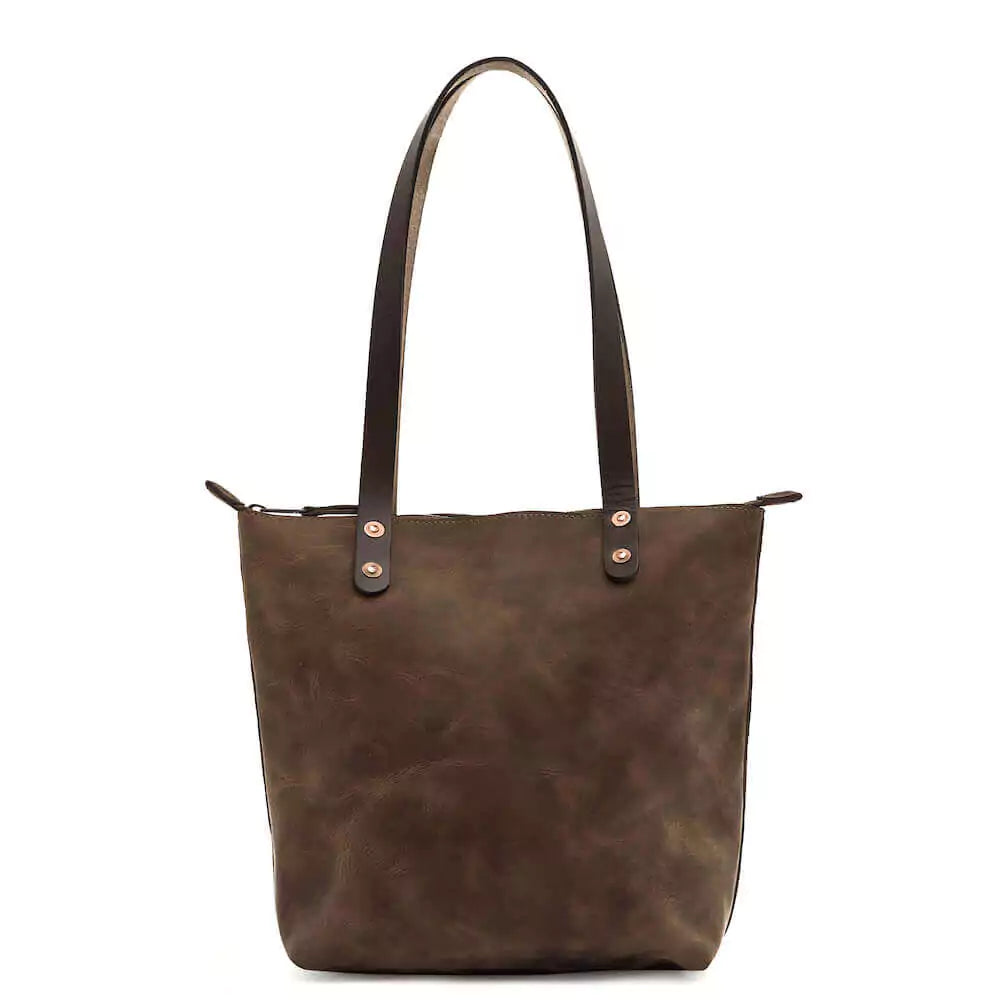Eden Elevated Leather Tote Bag - Small Zippered > Handbag > Leather-Molasses-Mission Mercantile Leather Goods