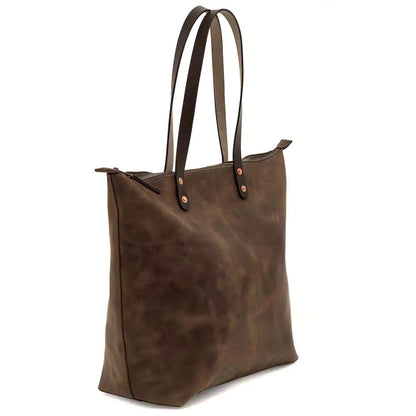 Eden Elevated Leather Tote Bag - Oversized Zippered > Handbag > Leather-Molasses-Mission Mercantile Leather Goods