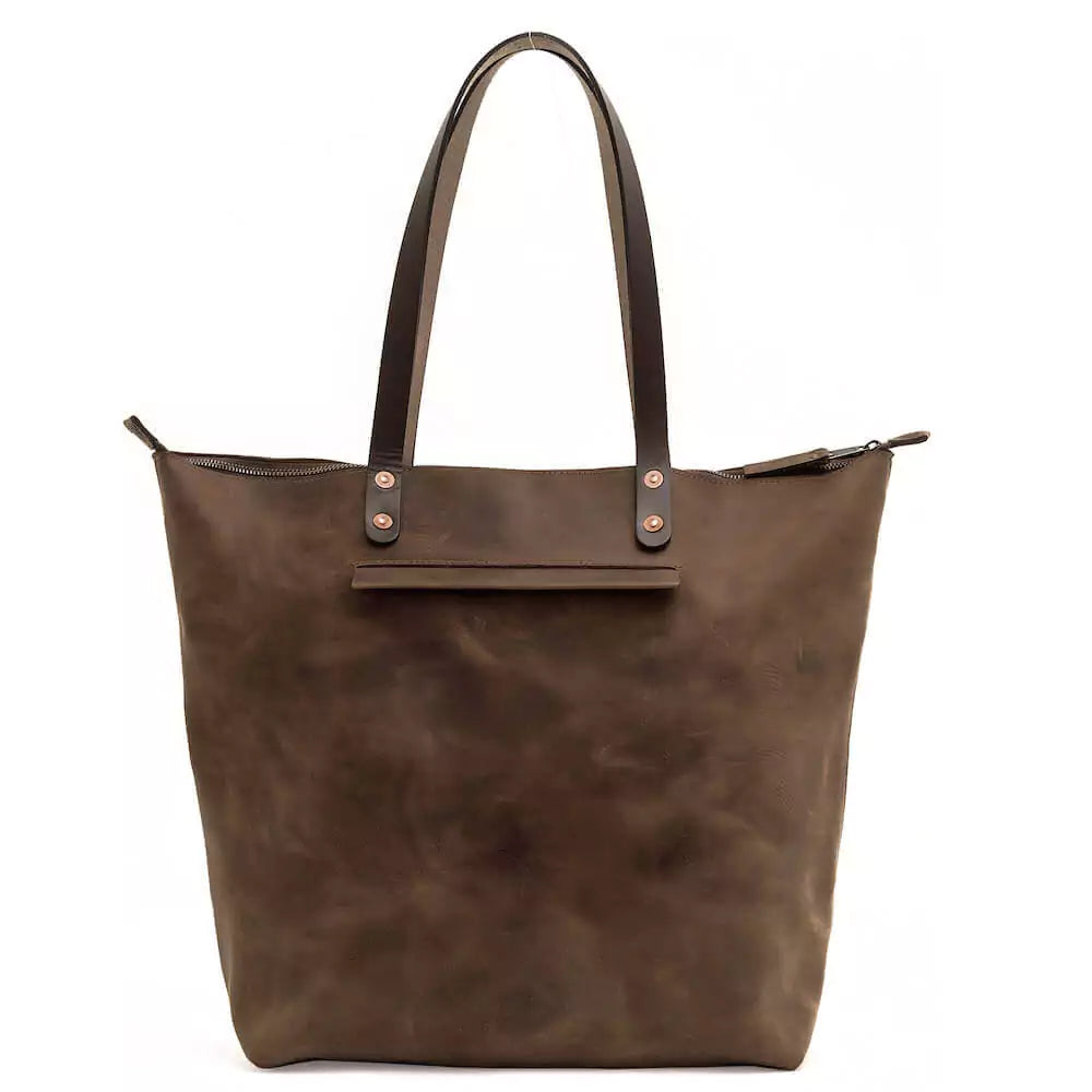 Eden Elevated Leather Tote Bag - Oversized Zippered > Handbag > Leather-Molasses-Mission Mercantile Leather Goods