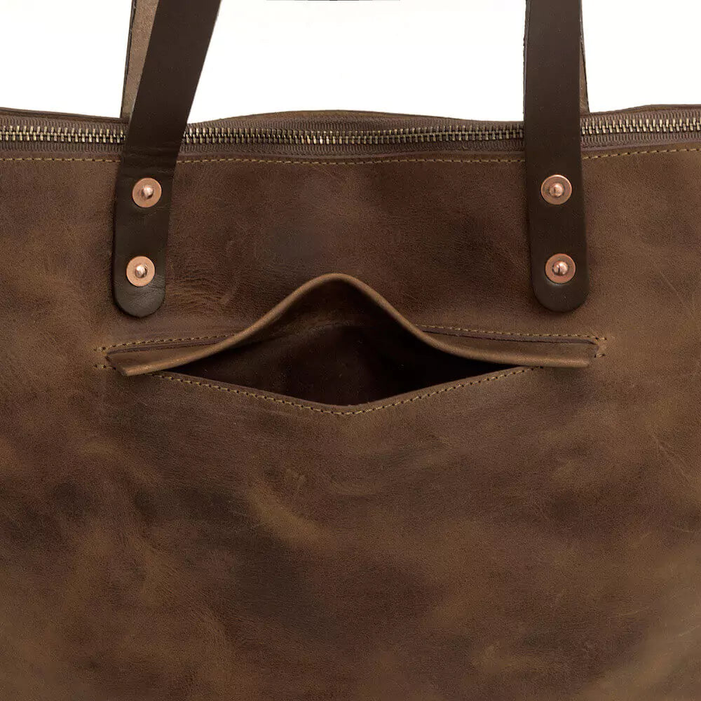 Eden Elevated Leather Tote Bag - Oversized Zippered > Handbag > Leather-Molasses-Mission Mercantile Leather Goods