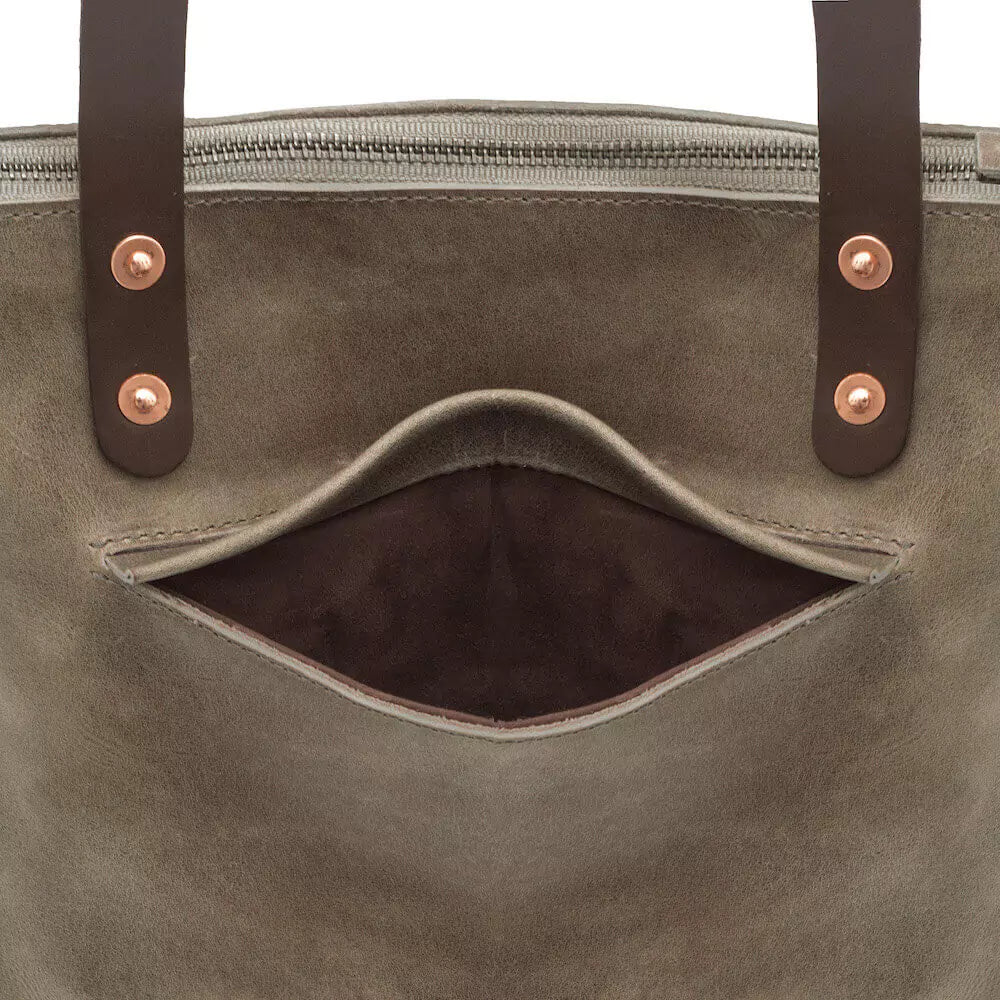 Eden Elevated Leather Tote Bag - Large Zippered > Handbag > Leather-Mushroom-Mission Mercantile Leather Goods
