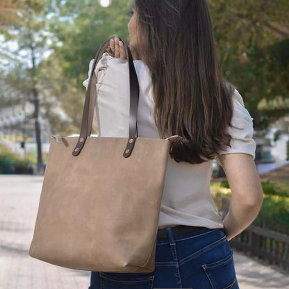 Eden Elevated Leather Tote Bag - Medium Zippered > Handbag > Leather-Mushroom-Mission Mercantile Leather Goods