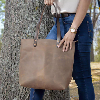 Eden Elevated Leather Tote Bag - Medium Zippered > Handbag > Leather-Mushroom-Mission Mercantile Leather Goods
