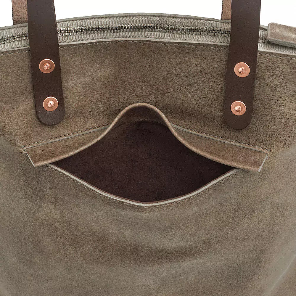 Eden Elevated Leather Tote Bag - Medium Zippered > Handbag > Leather-Mushroom-Mission Mercantile Leather Goods