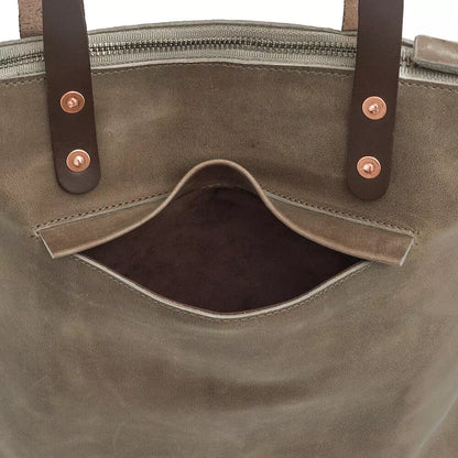 Eden Elevated Leather Tote Bag - Medium Zippered > Handbag > Leather-Mushroom-Mission Mercantile Leather Goods