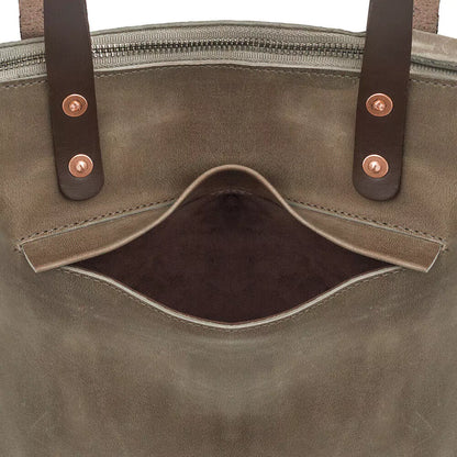 Eden Elevated Leather Tote Bag - Small Zippered > Handbag > Leather-Mushroom-Mission Mercantile Leather Goods