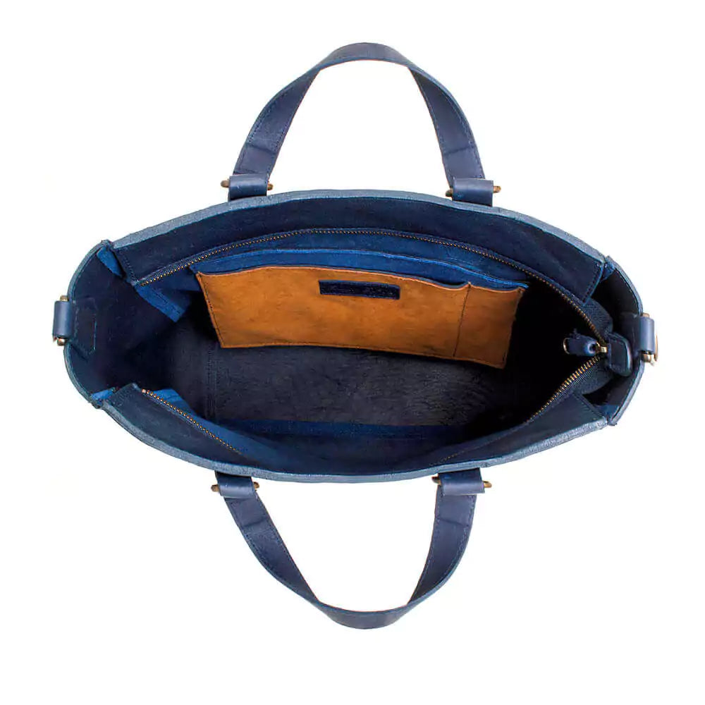 Ellington Leather Market Tote w/ Zippered Pouch-Bags > Handbag > Leather-Bluebonnet-Mission Mercantile Leather Goods