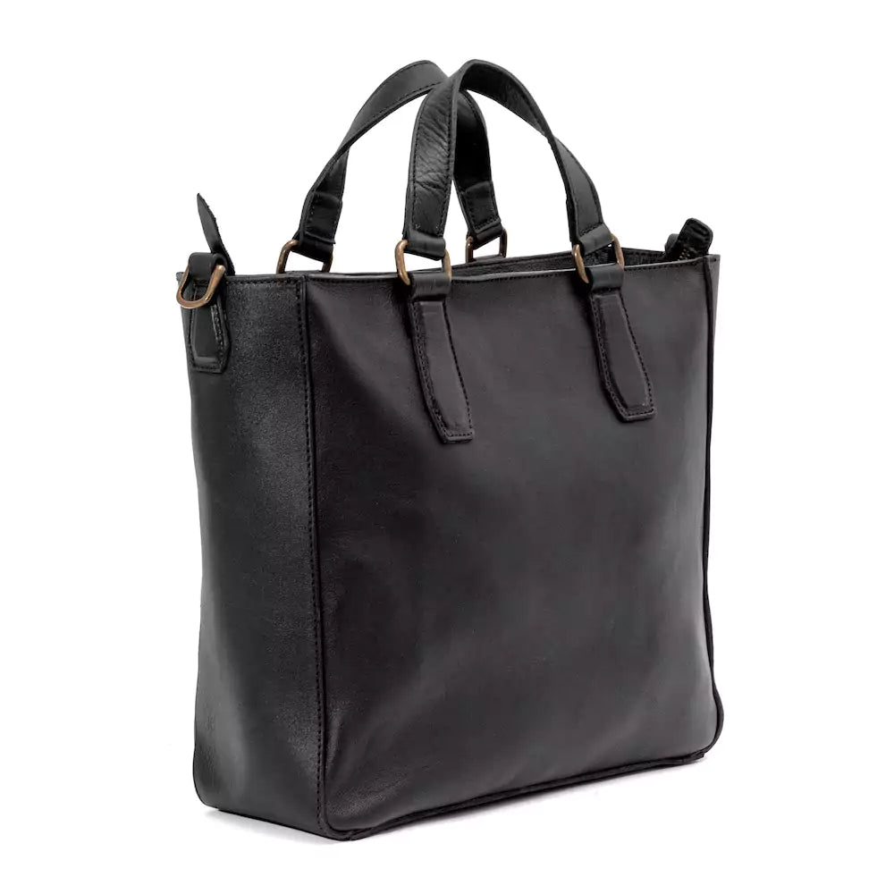 Ellington Leather Market Tote w/ Zippered Pouch-Bags > Handbag > Leather-Onyx-Mission Mercantile Leather Goods