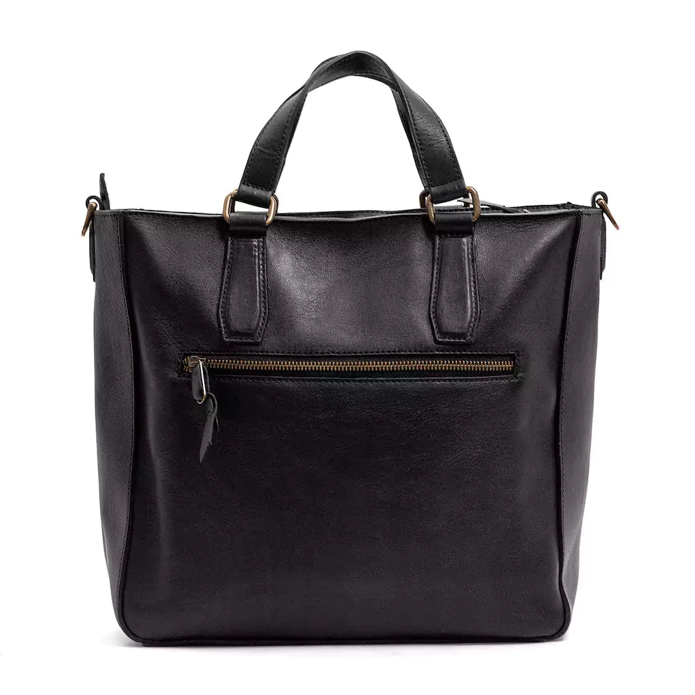 Ellington Leather Market Tote w/ Zippered Pouch-Bags > Handbag > Leather-Onyx-Mission Mercantile Leather Goods