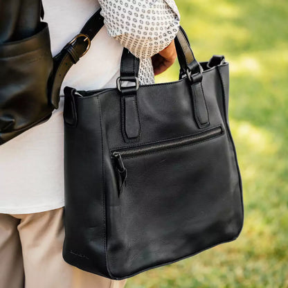 Ellington Leather Market Tote w/ Zippered Pouch-Bags > Handbag > Leather-Onyx-Mission Mercantile Leather Goods