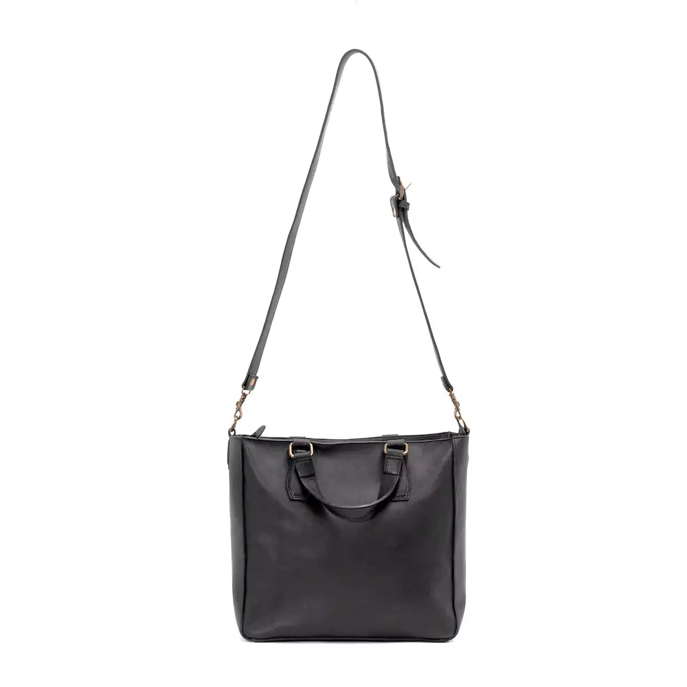 Ellington Leather Market Tote w/ Zippered Pouch-Bags > Handbag > Leather-Onyx-Mission Mercantile Leather Goods