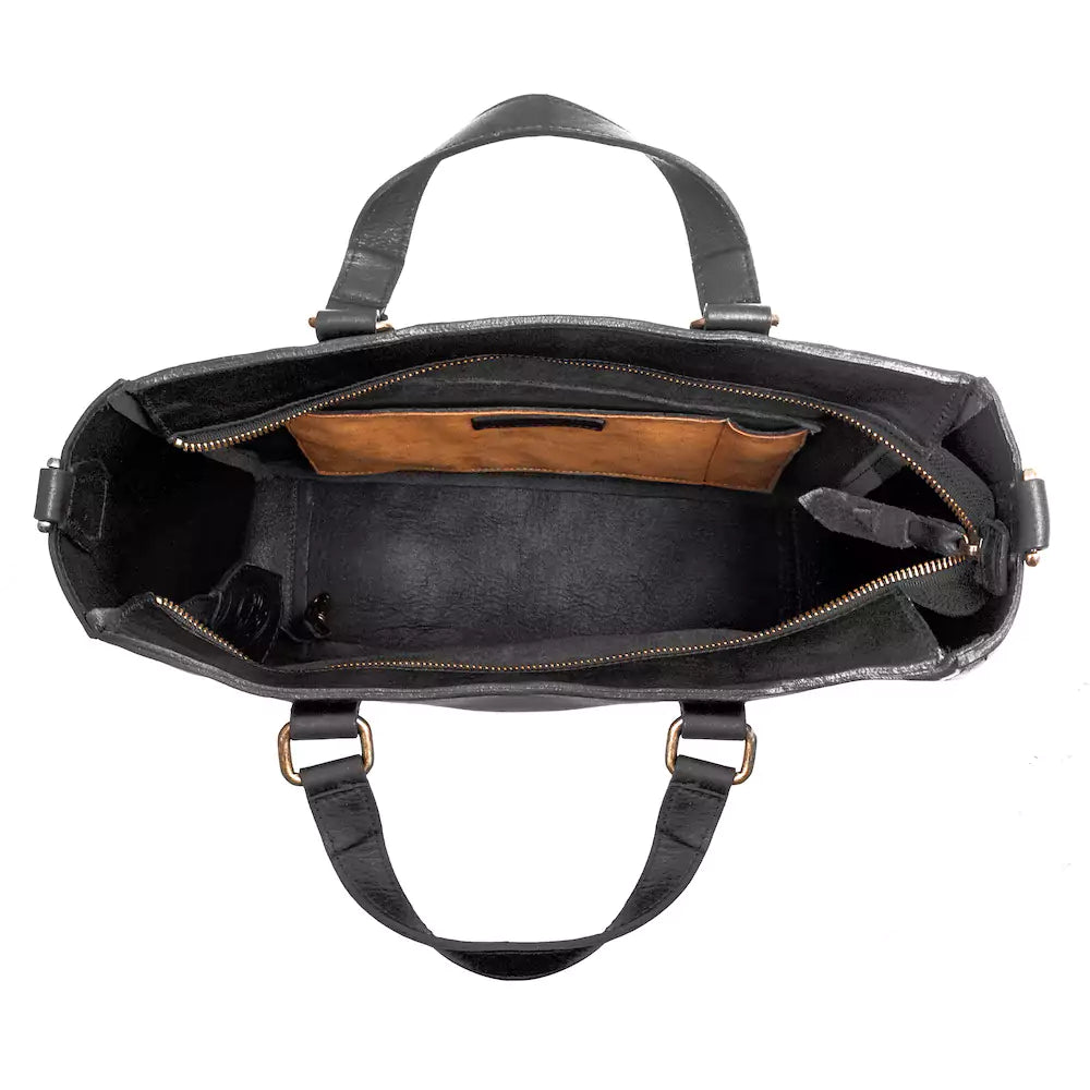 Ellington Leather Market Tote w/ Zippered Pouch-Bags > Handbag > Leather-Onyx-Mission Mercantile Leather Goods