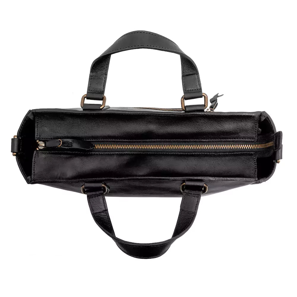 Ellington Leather Market Tote w/ Zippered Pouch-Bags > Handbag > Leather-Onyx-Mission Mercantile Leather Goods