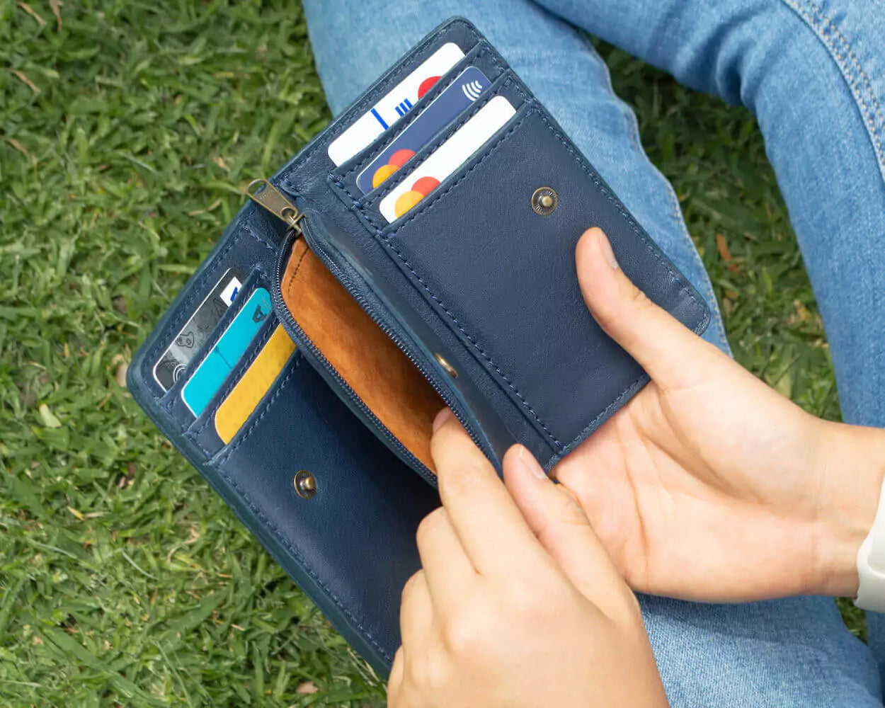 Ellington Leather Compact Wallet-Bags > Handbag > Leather-Mission Mercantile-Bluebonnet-Mission Mercantile Leather Goods