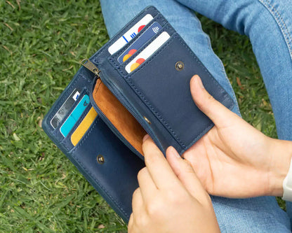 Ellington Leather Compact Wallet-Bags > Handbag > Leather-Mission Mercantile-Bluebonnet-Mission Mercantile Leather Goods