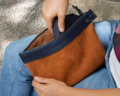 Ellington Zippered Pouch-Accessories > Pouch > Leather-Bluebonnet-Large-Mission Mercantile Leather Goods