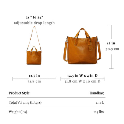 Ellington Leather Market Tote w/ Zippered Pouch-Bags > Handbag > Leather-Bluebonnet-Mission Mercantile Leather Goods