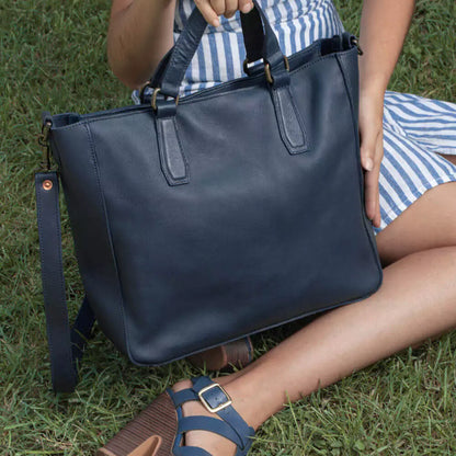 Ellington Leather Market Tote w/ Zippered Pouch-Bags > Handbag > Leather-Bluebonnet-Mission Mercantile Leather Goods