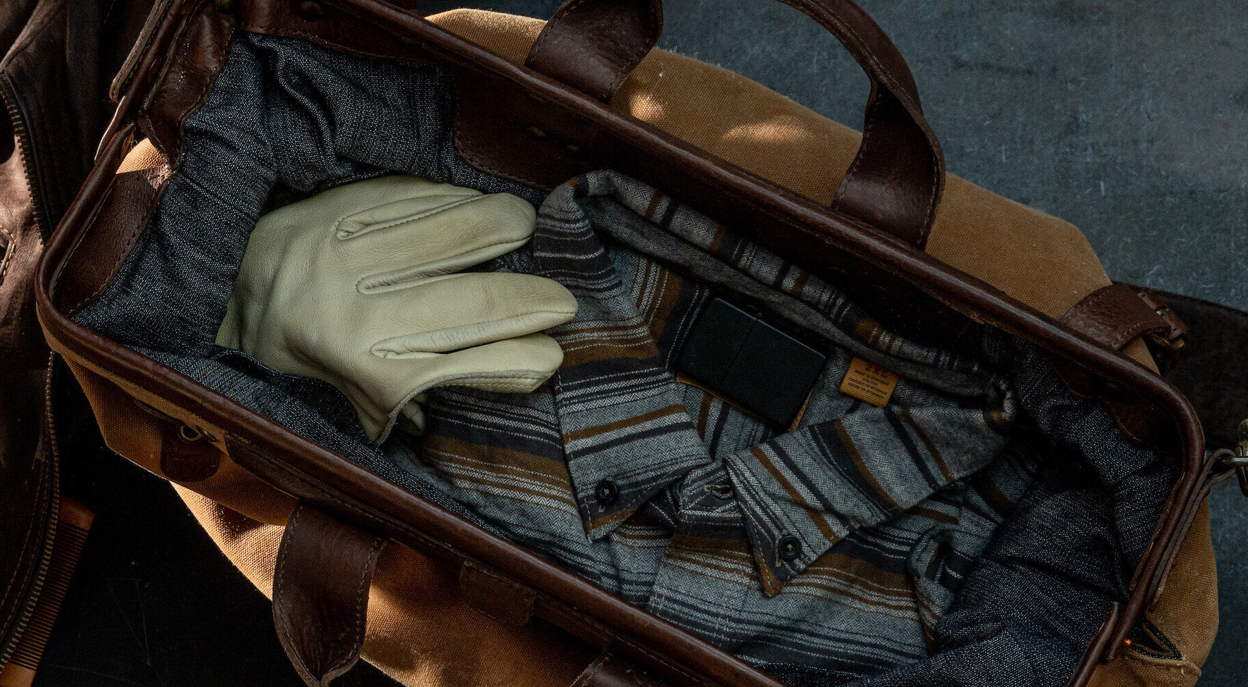 Heritage Waxed Canvas Lineman Duffle Bag-Bags > Duffle Bag > Waxed Canvas-Smoke-Brown-Mission Mercantile Leather Goods
