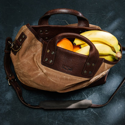 Heritage Waxed Canvas Medium Ice Block Tote Bag-Bags > Tote > Waxed Canvas-Smoke-Brown-Mission Mercantile Leather Goods