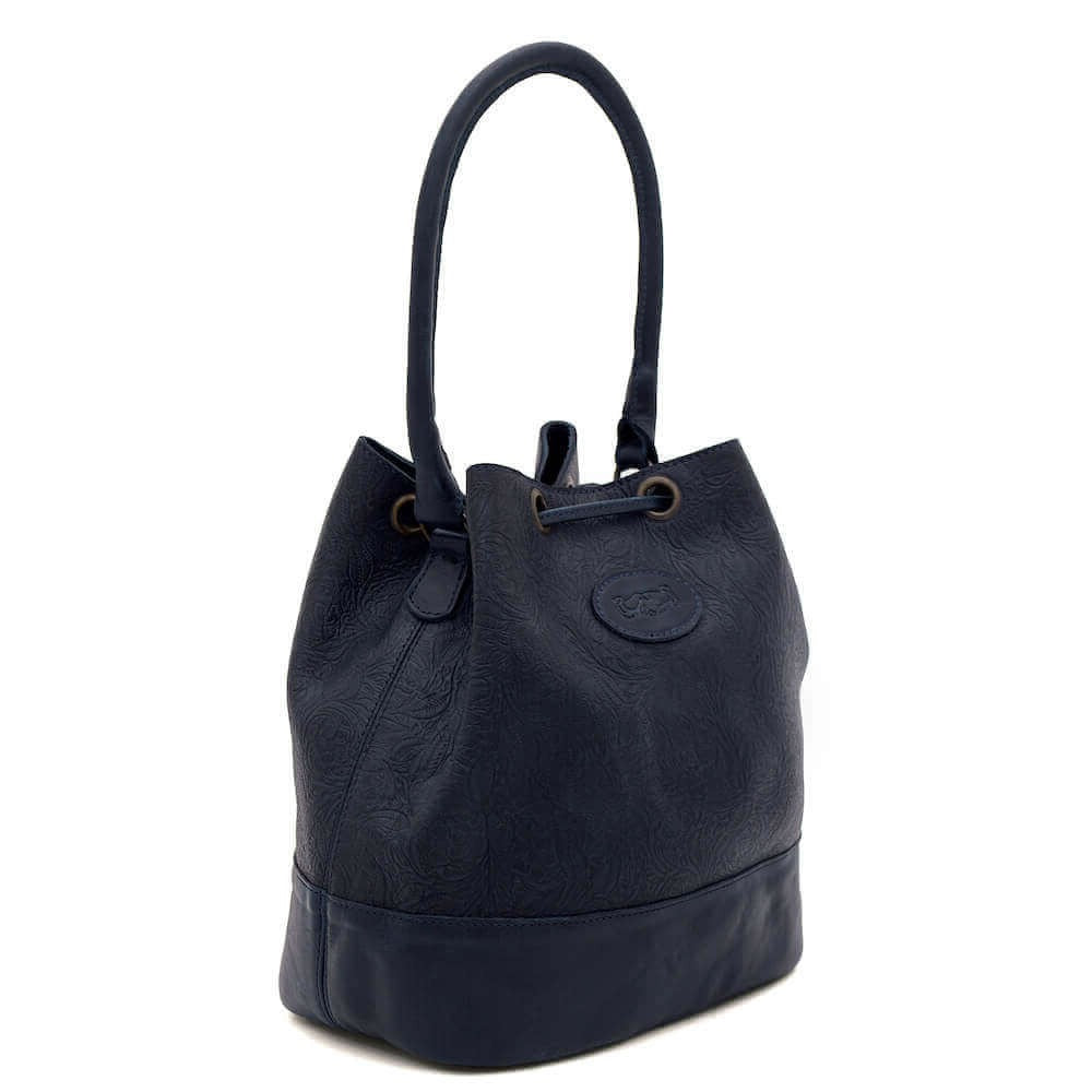 Heritage Tooled Leather Bucket Bag-Bags > Handbag > Leather-Midnight-Mission Mercantile Leather Goods