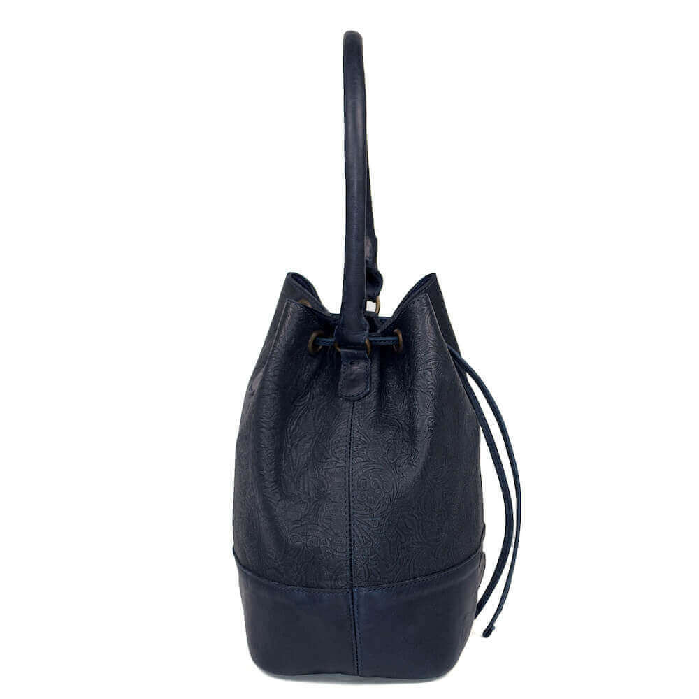 Heritage Tooled Leather Bucket Bag-Bags > Handbag > Leather-Midnight-Mission Mercantile Leather Goods