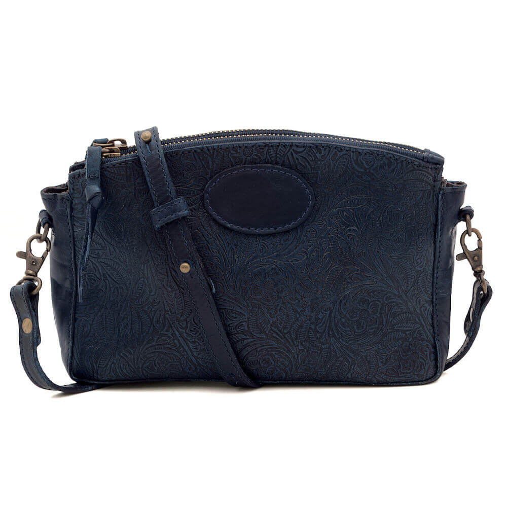 Heritage Tooled Leather Crossbody Bag-Bags > Handbag > Leather-Midnight-Mission Mercantile Leather Goods