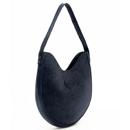 Heritage Tooled Leather Hobo Bag-Bags > Handbag > Leather-Midnight-Mission Mercantile Leather Goods