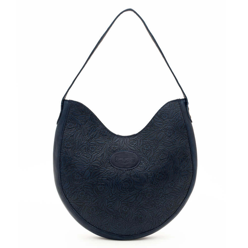 Heritage Tooled Leather Hobo Bag-Bags > Handbag > Leather-Midnight-Mission Mercantile Leather Goods