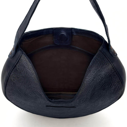 Heritage Tooled Leather Hobo Bag-Bags > Handbag > Leather-Midnight-Mission Mercantile Leather Goods