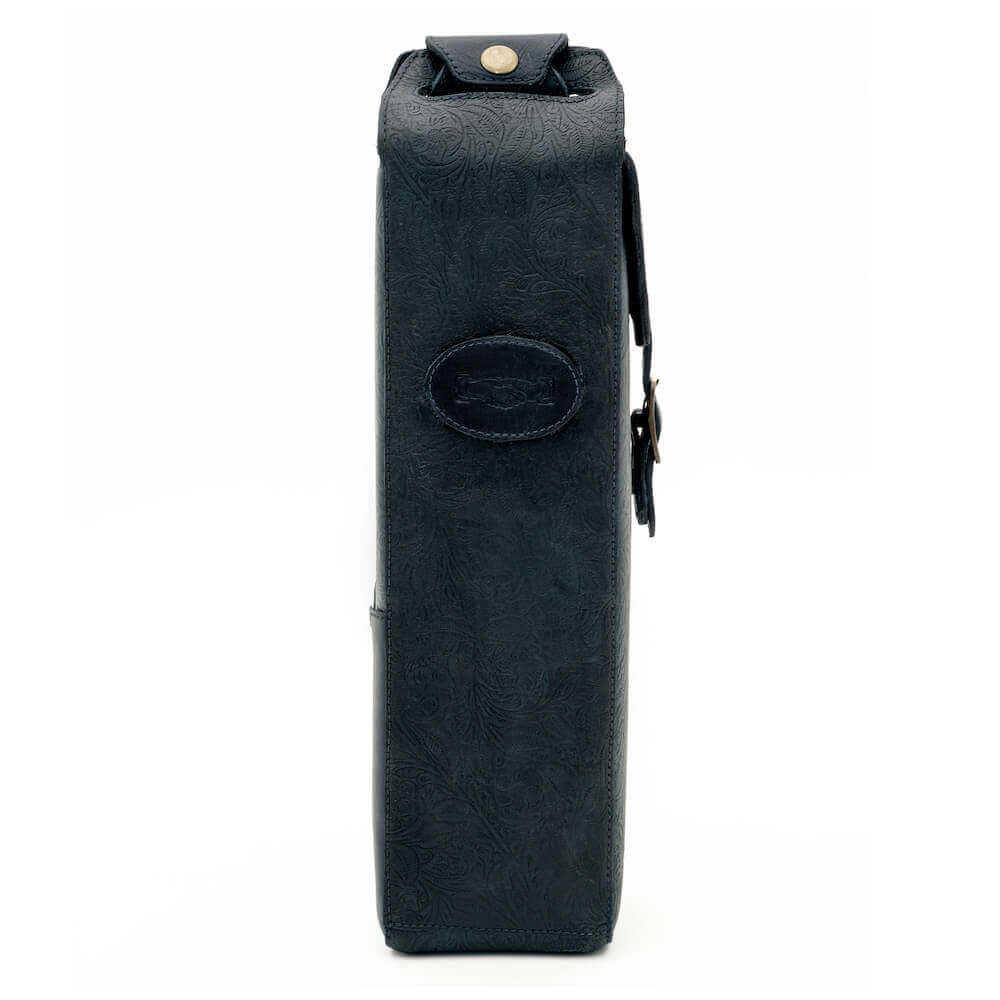 Heritage Tooled Leather Single Bottle Wine Carrier-Accessories > Beverage Carriers & Coolers > Leather-Midnight-Mission Mercantile Leather Goods