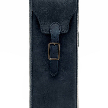 Heritage Tooled Leather Single Bottle Wine Carrier-Accessories > Beverage Carriers & Coolers > Leather-Midnight-Mission Mercantile Leather Goods
