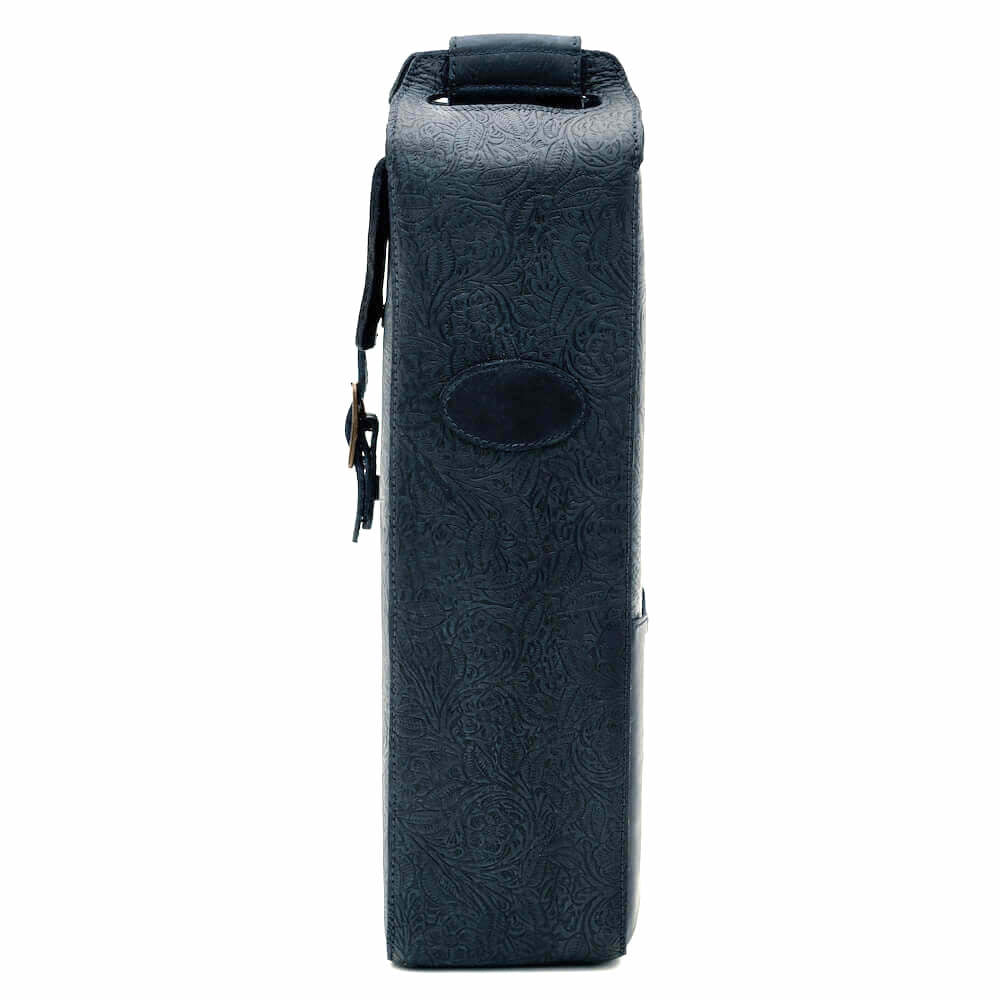 Heritage Tooled Leather Single Bottle Wine Carrier-Accessories > Beverage Carriers & Coolers > Leather-Midnight-Mission Mercantile Leather Goods