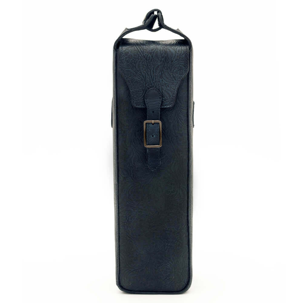 Heritage Tooled Leather Single Bottle Wine Carrier-Accessories > Beverage Carriers & Coolers > Leather-Midnight-Mission Mercantile Leather Goods