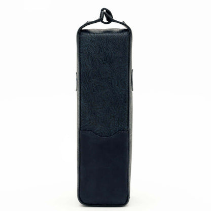 Heritage Tooled Leather Single Bottle Wine Carrier-Accessories > Beverage Carriers & Coolers > Leather-Midnight-Mission Mercantile Leather Goods