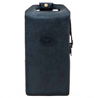Heritage Tooled Leather Two Bottle Wine Carrier-Accessories > Beverage Carriers & Coolers > Leather-Midnight-Mission Mercantile Leather Goods