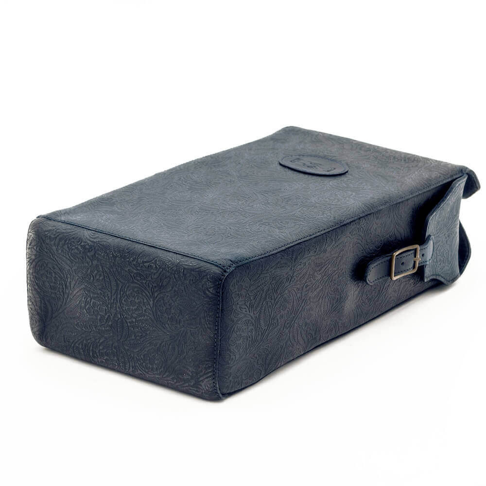 Heritage Tooled Leather Two Bottle Wine Carrier-Accessories > Beverage Carriers & Coolers > Leather-Midnight-Mission Mercantile Leather Goods