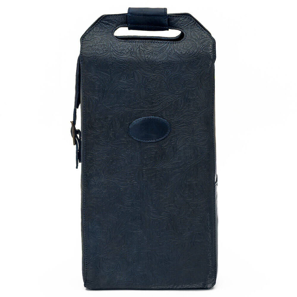 Heritage Tooled Leather Two Bottle Wine Carrier-Accessories > Beverage Carriers & Coolers > Leather-Midnight-Mission Mercantile Leather Goods