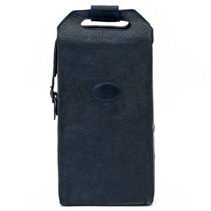 Heritage Tooled Leather Two Bottle Wine Carrier-Accessories > Beverage Carriers & Coolers > Leather-Midnight-Mission Mercantile Leather Goods