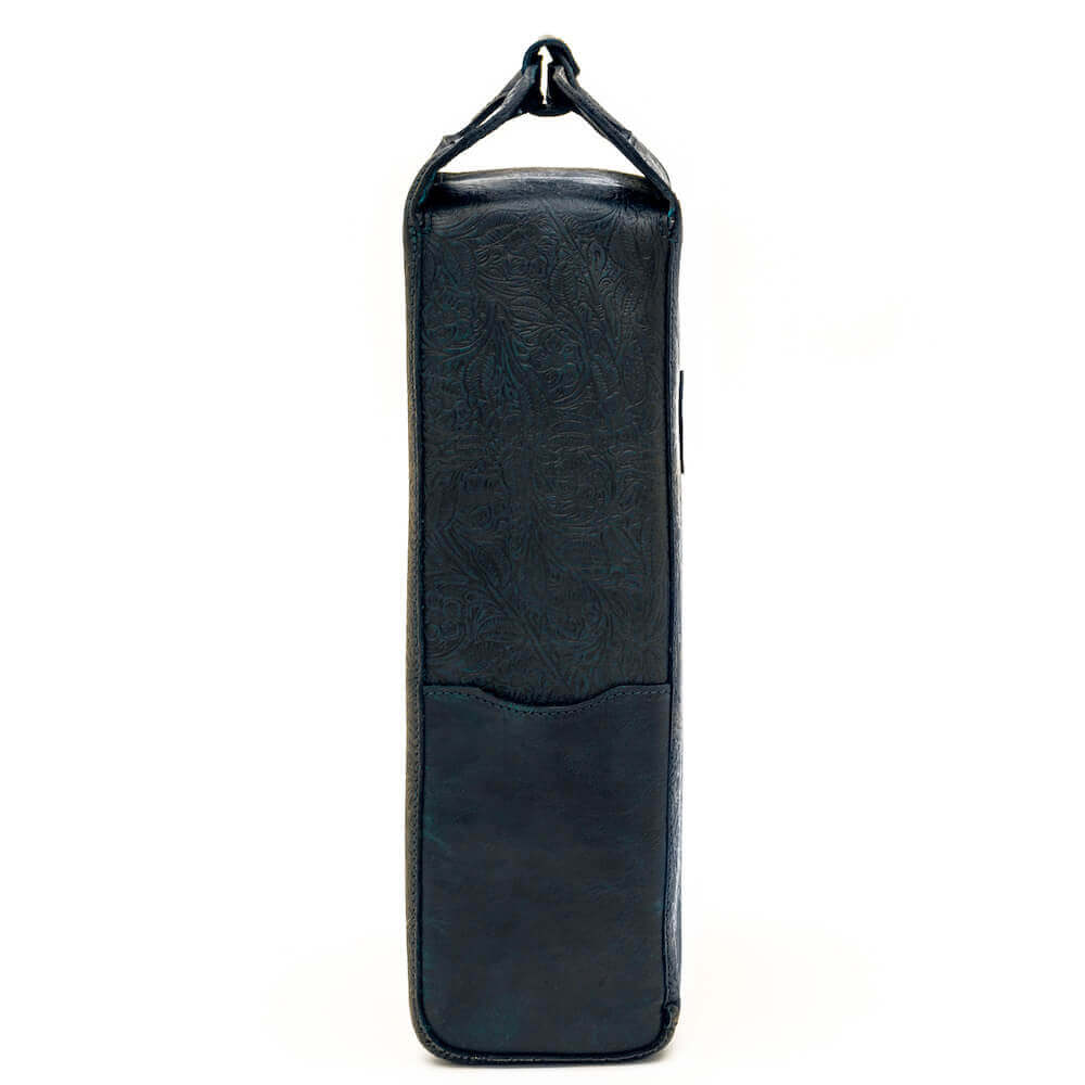 Heritage Tooled Leather Two Bottle Wine Carrier-Accessories > Beverage Carriers & Coolers > Leather-Midnight-Mission Mercantile Leather Goods
