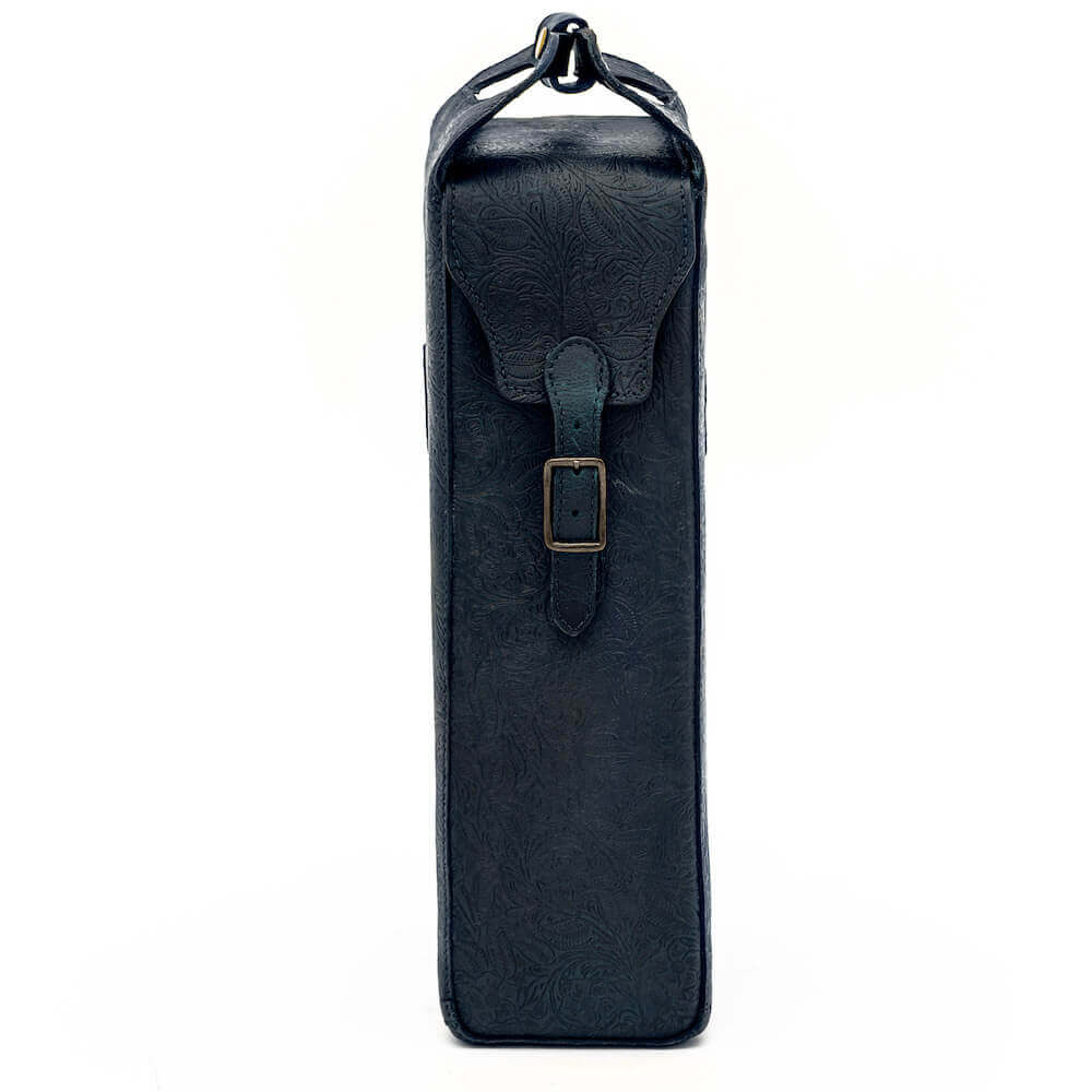 Heritage Tooled Leather Two Bottle Wine Carrier-Accessories > Beverage Carriers & Coolers > Leather-Midnight-Mission Mercantile Leather Goods