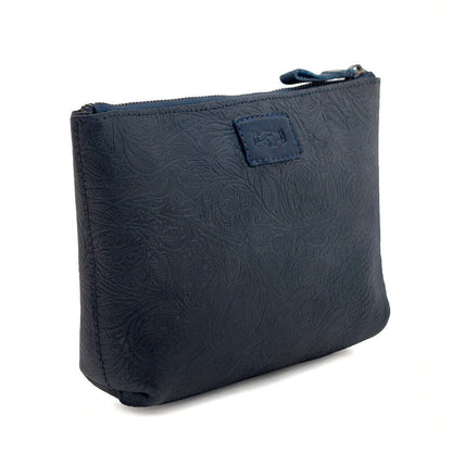 Heritage Tooled Leather Large Zippered Pouch-Accessories > Pouch  > Leather-Midnight-Mission Mercantile Leather Goods