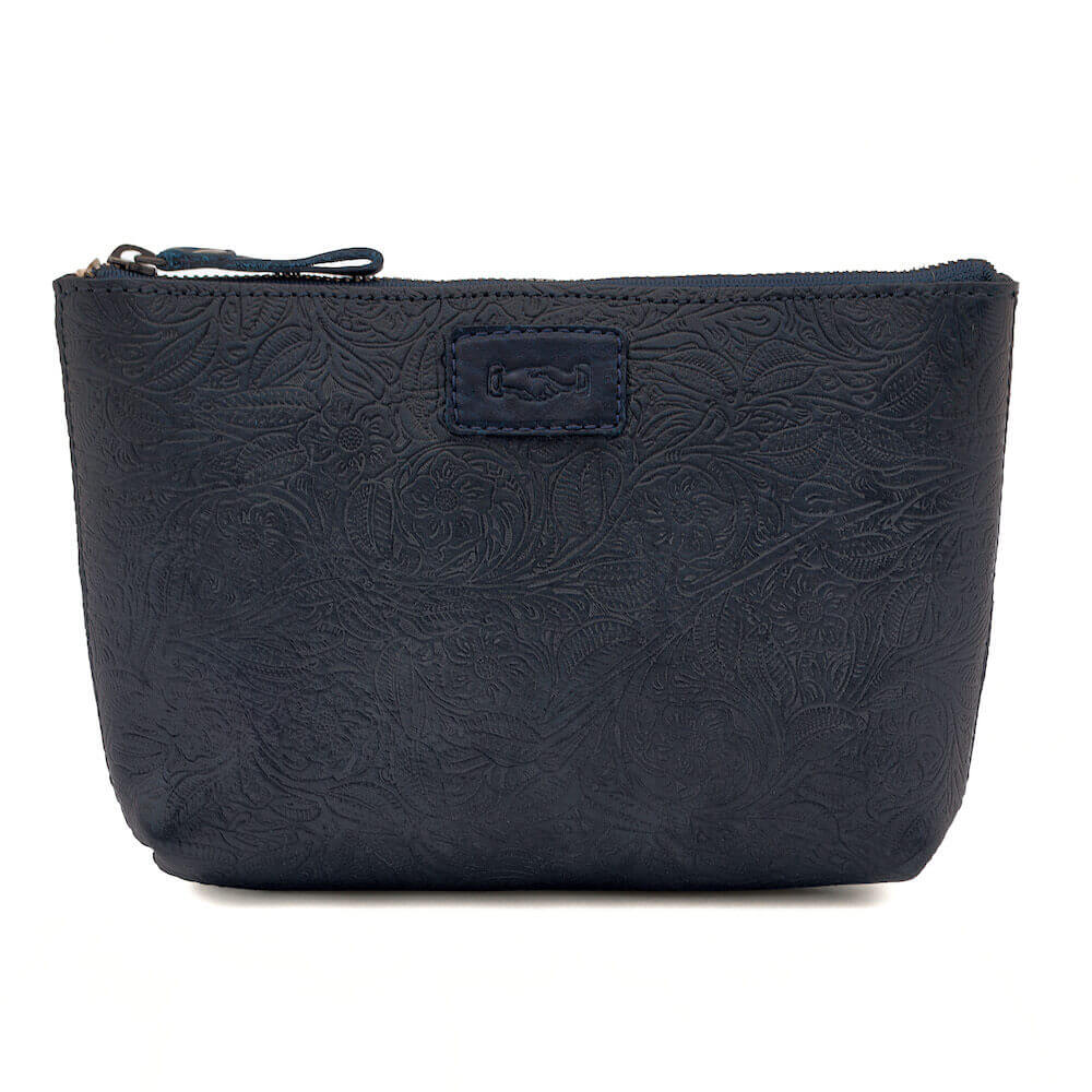 Heritage Tooled Leather Large Zippered Pouch-Accessories > Pouch  > Leather-Midnight-Mission Mercantile Leather Goods