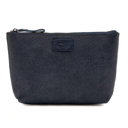 Heritage Tooled Leather Large Zippered Pouch-Accessories > Pouch  > Leather-Midnight-Mission Mercantile Leather Goods