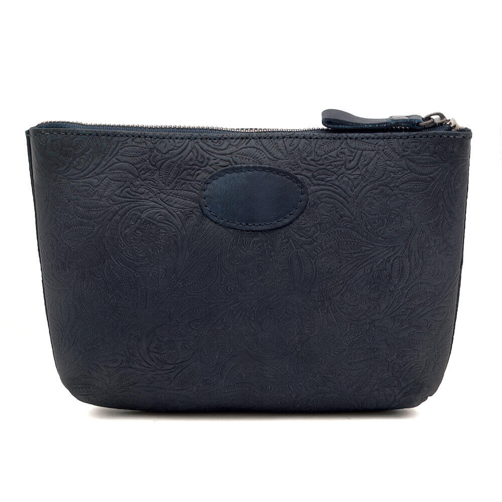 Heritage Tooled Leather Large Zippered Pouch-Accessories > Pouch  > Leather-Midnight-Mission Mercantile Leather Goods